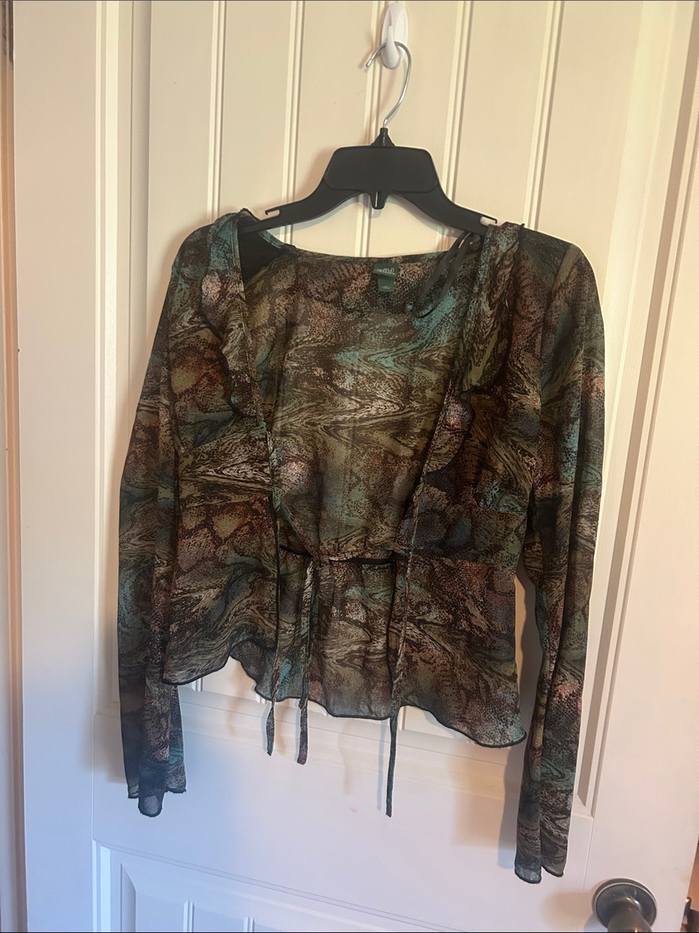 wild fable Sheer Drawstring Blouse in Teal and Brown Print